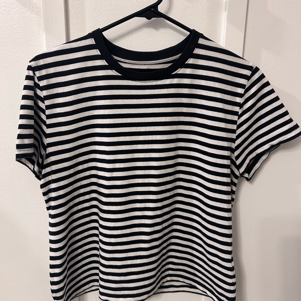 Everlane Black and Cream Striped Top